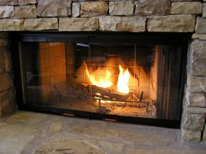 glass doors fireplace